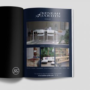 Simple page de publicité qui présente le client Keneah Jardin qui est revendeur de mobilier d'extérieur