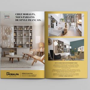 Double page de publicité qui présente le client Mobalpa qui est concepteur de cuisines