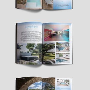 Reportage de 6 pages qui présente le client Piscine35 qui est concepteur de piscines
